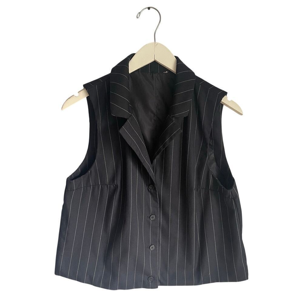 Black pinstripe Vest Top Y2K Going out Minimalist medium/large See measurements
